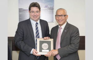 NASA Administrator Charles Bolden, right, poses for a photo with Israeli Minister of Science, Technology, and Space, Mr. Ofir Akunis, left, Wednesday, Feb. 10, 2016, at NASA Headquarters in Washington, DC.