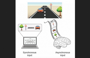 Processing an event with multiple objects. A synchronous input where all objects are presented simultaneously to a computer (left), versus an asynchronous input where objects are presented with temporal order. Credit: Prof. Ido Kanter